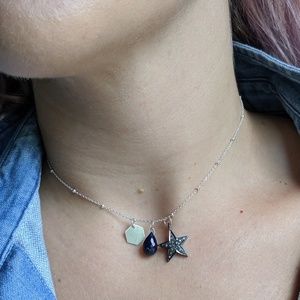 Personalized Diamond Star and Sapphire Teardrop